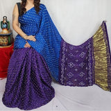 Purple/Sky Blue Modal Silk Bandhni Saree with Blouse