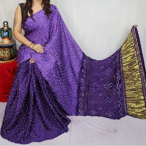 Purple Light/Dark Modal Silk Bandhni Saree with Blouse