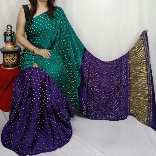 Purple/Rama Modal Silk Bandhni Saree with Blouse