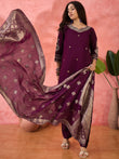 Royal Purple Embellished Kurta Set with Luxurious Banarasi Silk Dupatta