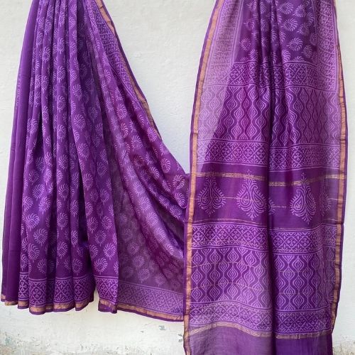 Purple Chanderi Silk Saree with Traditional Buti & Zari Border