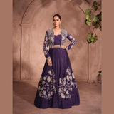 Purple Premium Chinon Silk Lehenga with Embroidered Shrug