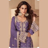 Elegant Purple Real Chinon Silk Wedding Palazzo Suit with Dupatta
