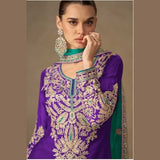 Purple Real Chinon Palazzo Suit with Embroidered Dupatta