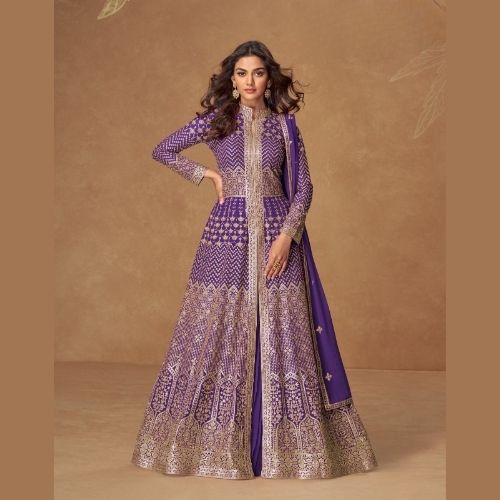 Designer Purple Georgette Anarkali Gown with Dupatta
