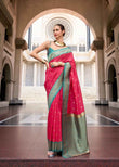 Magenta Pink & Teal Pure Soft Silk Saree with Zari Border