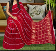 Red Shibori Line Modal Silk Saree - Festive Handcrafted Elegance