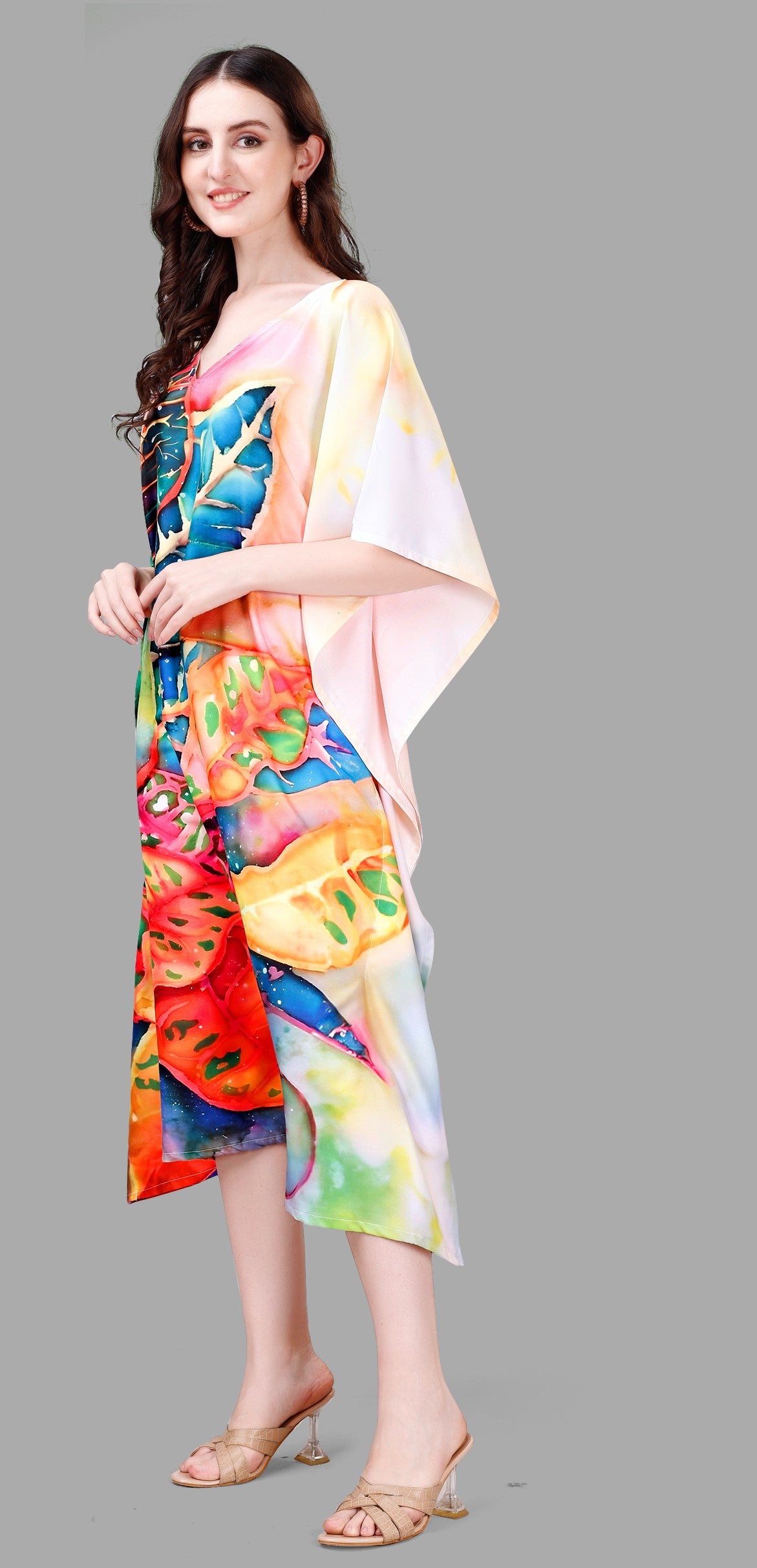 Multicolor Tropical Print Kaftan Kurti Dress for Women