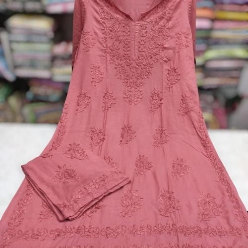 Rose Pink Chikankari Modal Kurta Set with Dupatta