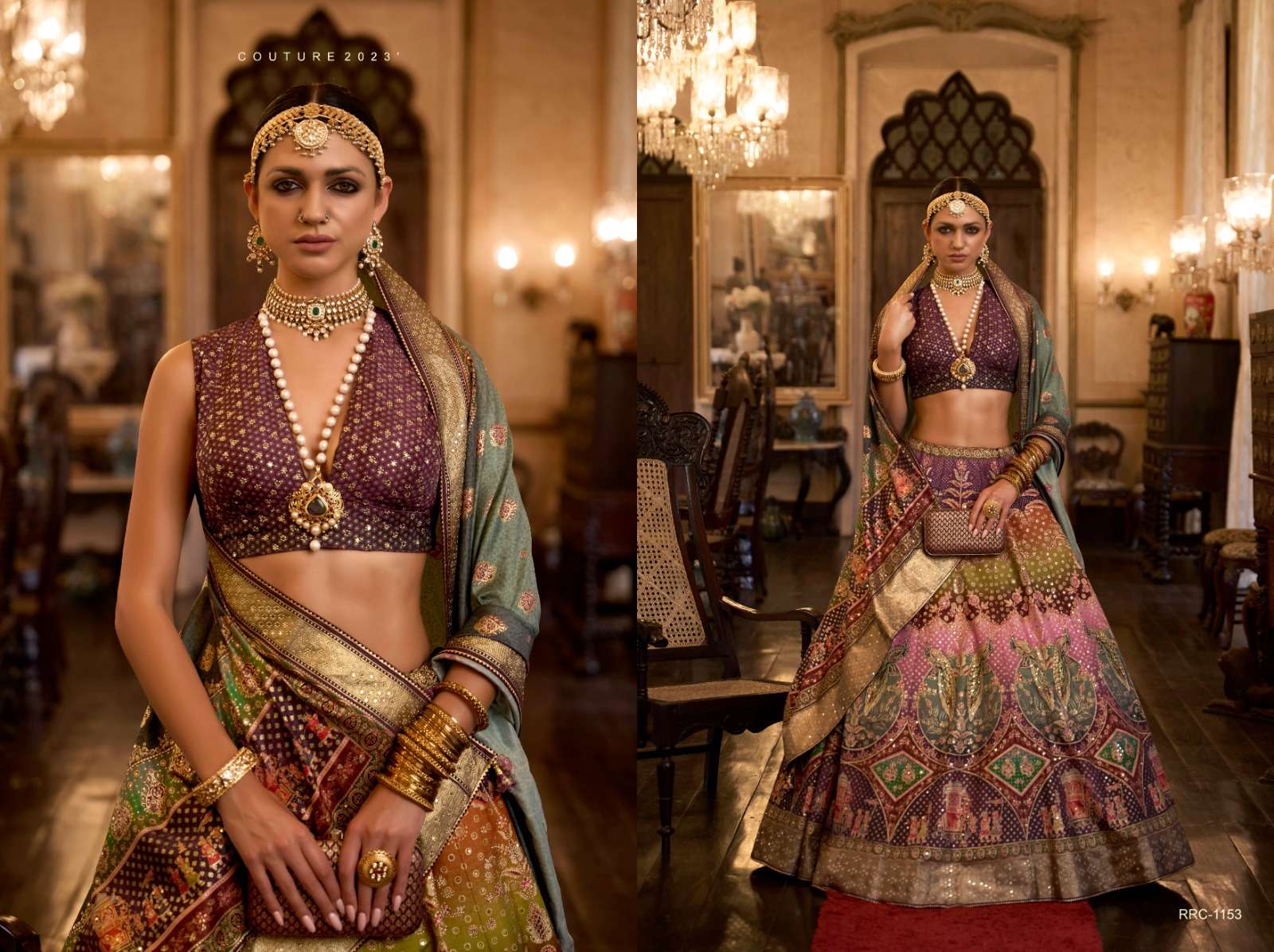 Emerald Green Royal Elegance PV Silk Embroidered Lehenga (Deep Mahogany)