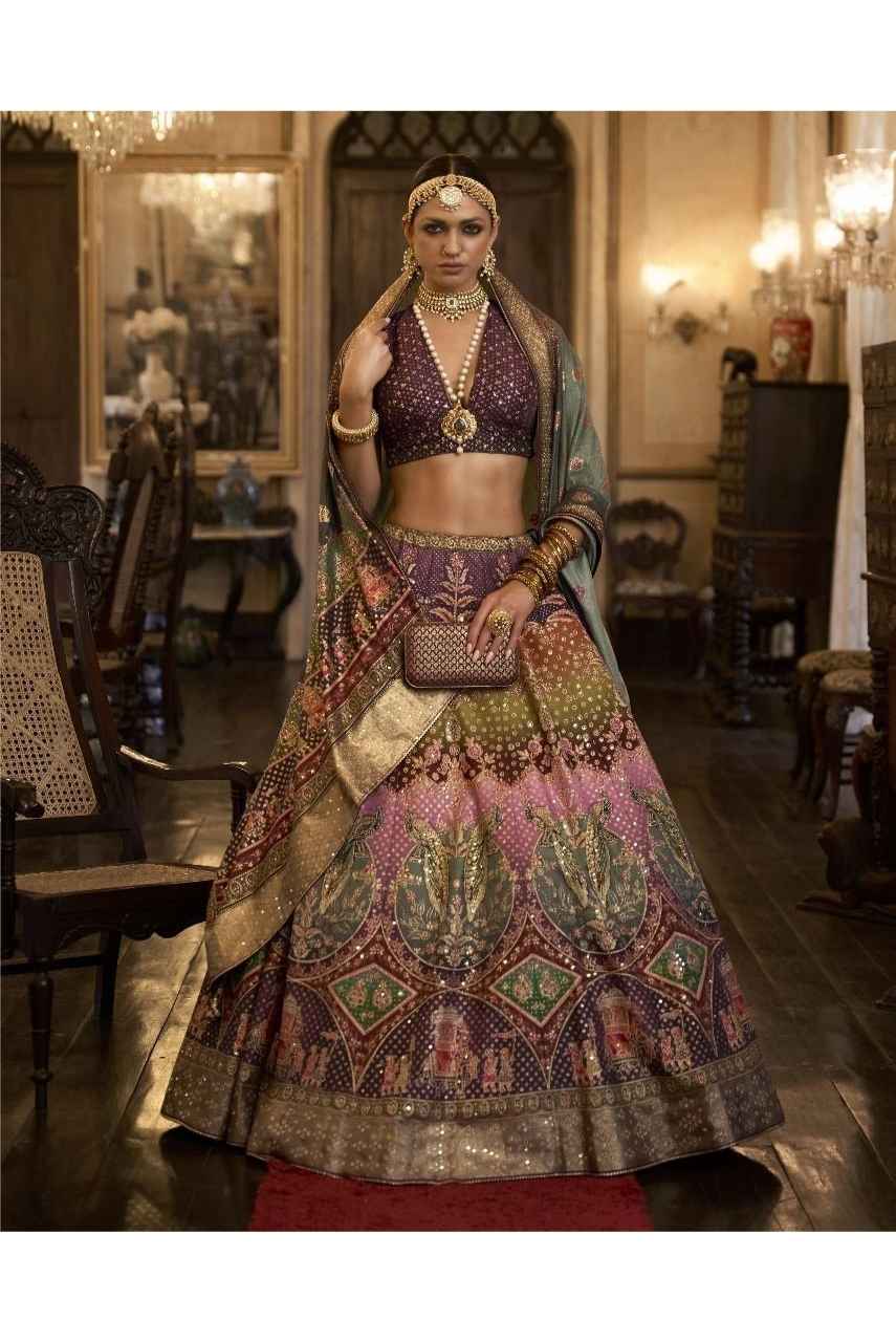 Emerald Green Royal Elegance PV Silk Embroidered Lehenga (Deep Mahogany)