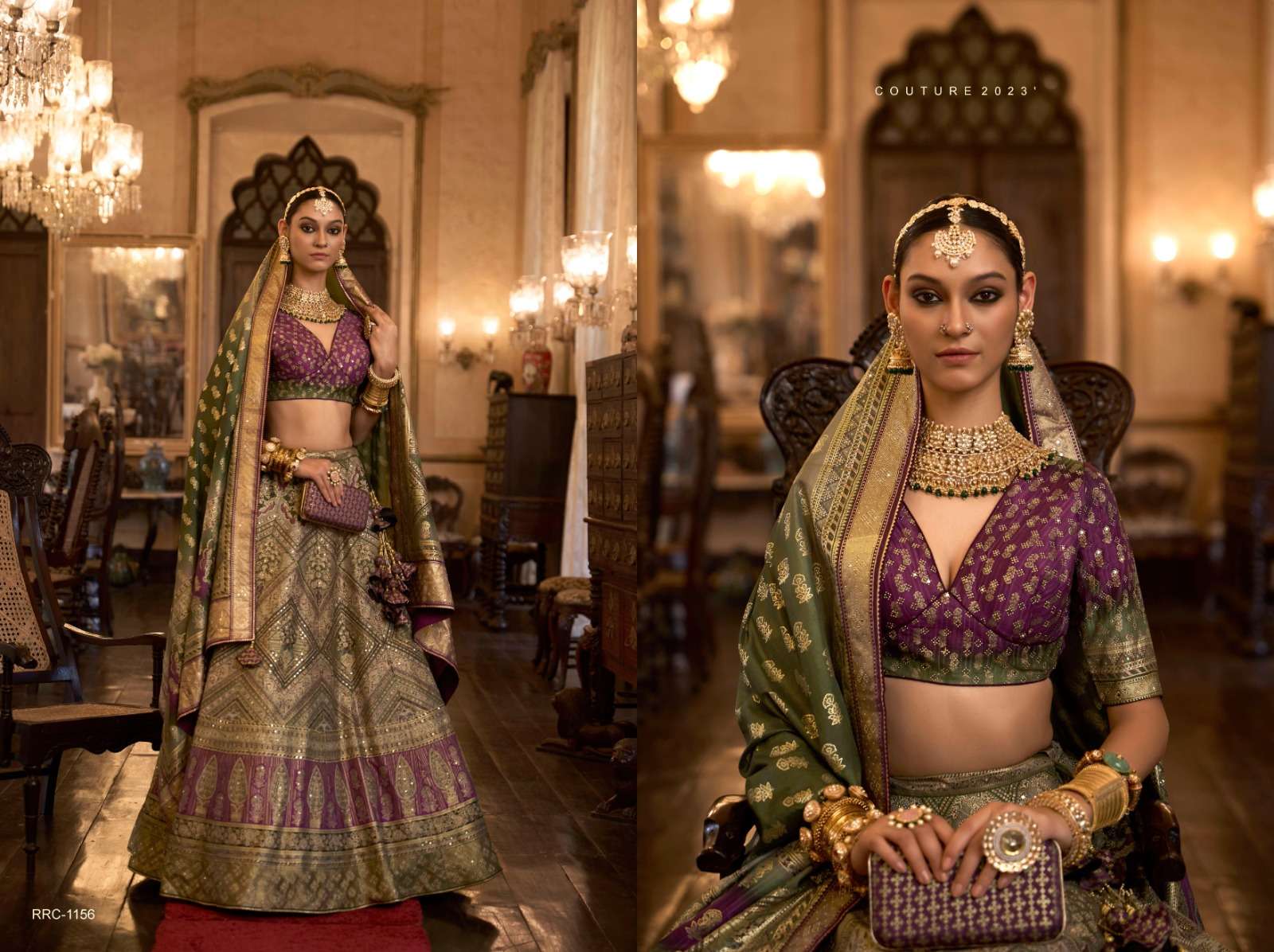 Emerald Green Royal Elegance PV Silk Embroidered Lehenga (Dark maroon plum)