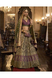 Emerald Green Royal Elegance PV Silk Embroidered Lehenga (Dark maroon plum)