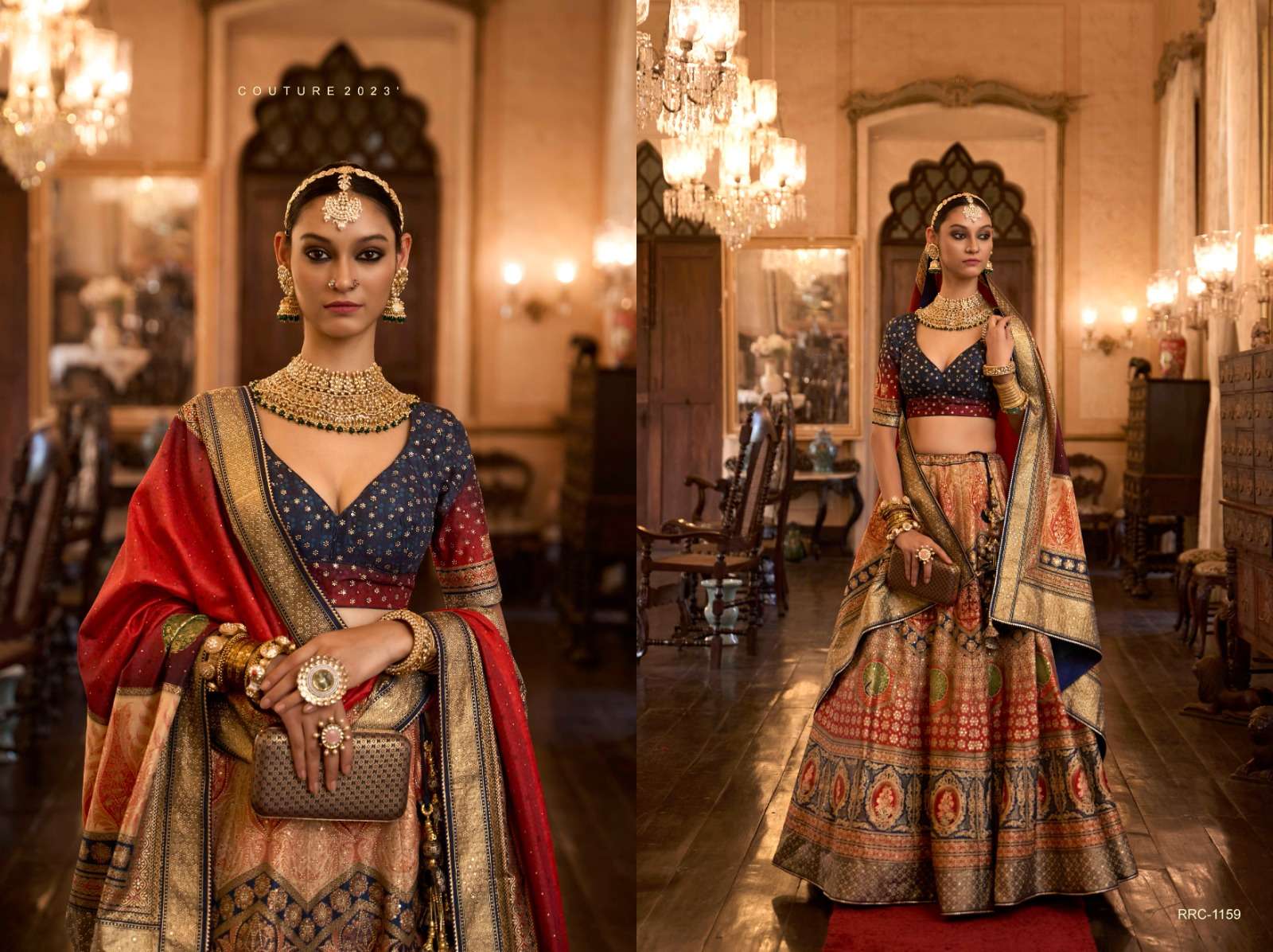 Emerald Green Royal Elegance PV Silk Embroidered Lehenga (Deep Violet Charcoal)