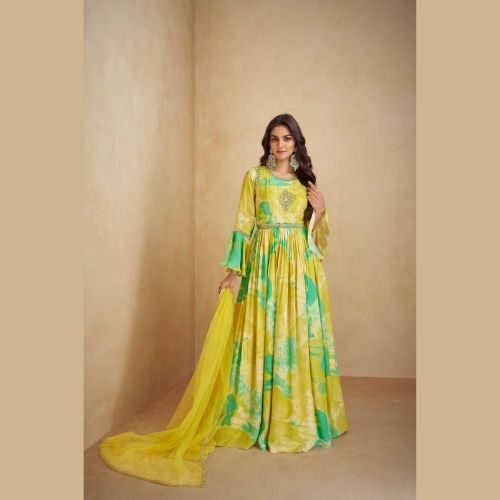 Green Party Wear Gown with Dupatta for Women