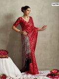 Red Bandhani Satin Printed Saree – Elegant Party Wear