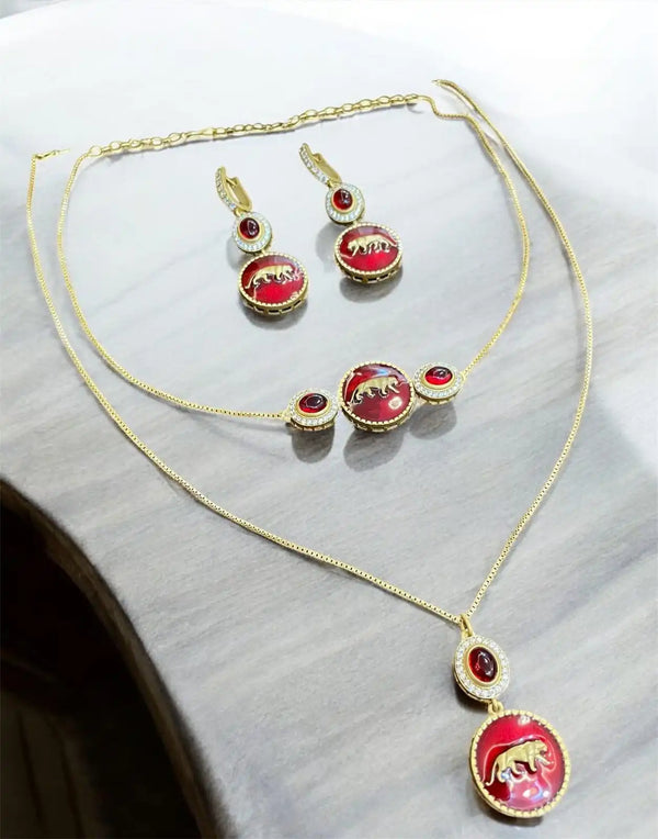 Premium Red Sabyasachi-Inspired Pendant Necklace Set