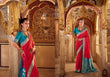 Elegant Red Satin Silk Saree with Teal Pallu – Perfect for Weddings