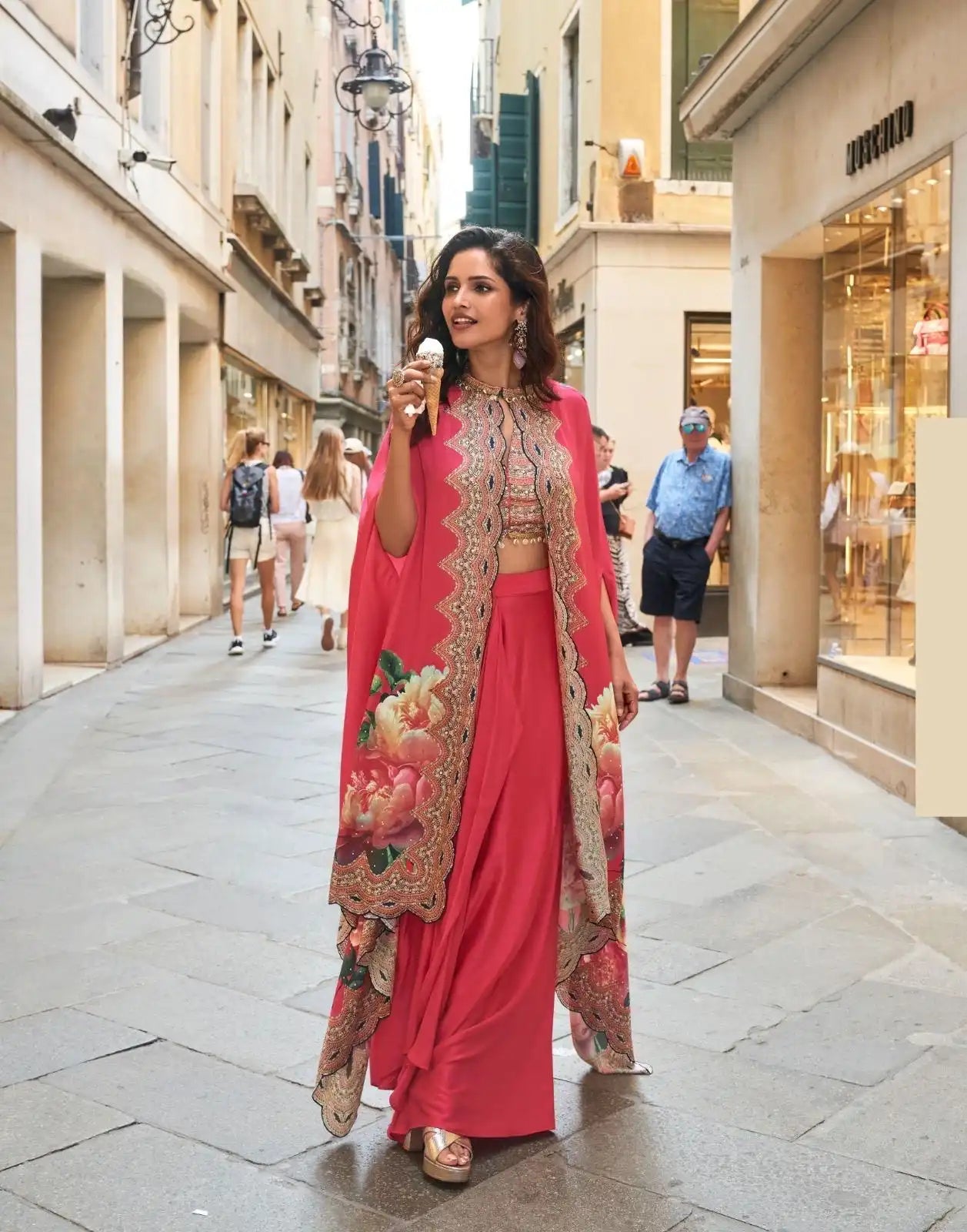 Designer Rose Pink Indo-Western Jacket & Dhoti Set