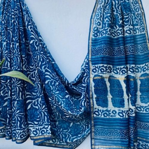 Royal Blue Chanderi Silk Saree – Handloom Elegance