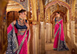 Shop Elegant Satin Silk Saree in Pink & Navy – Perfect for Weddings & Parties
