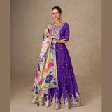 Royal Purple Anarkali Gown with Dupatta – Elegant Party Wear