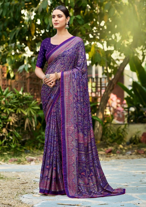 Royal Purple Designer Crepe Saree for Elegant Occasions