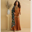 Rust Brown Designer Chinon Silk Sharara Suit with Dupatta