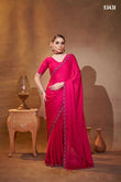Elegant Hot Pink Satin Chiffon Saree with Swarovski Work