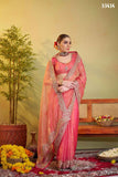 Designer Embroidered Peach Tissue Organza Saree – Ethnic Elegance
