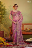 Elegant Purple Tissue Organza Saree with Embroidery Work