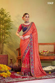 Elegant Red & Navy Blue Designer Embroidered Saree 