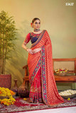 Elegant Red & Navy Blue Designer Embroidered Saree 