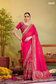 Elegant Pink Designer Embroidered Chiffon Saree