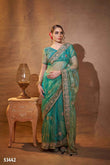 Aqua Blue Designer Embroidered Tissue Organza Saree