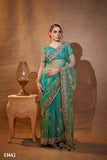 Aqua Blue Designer Embroidered Tissue Organza Saree