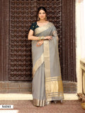 Grey Festive Woven Cotton Saree with Rich Golden Border