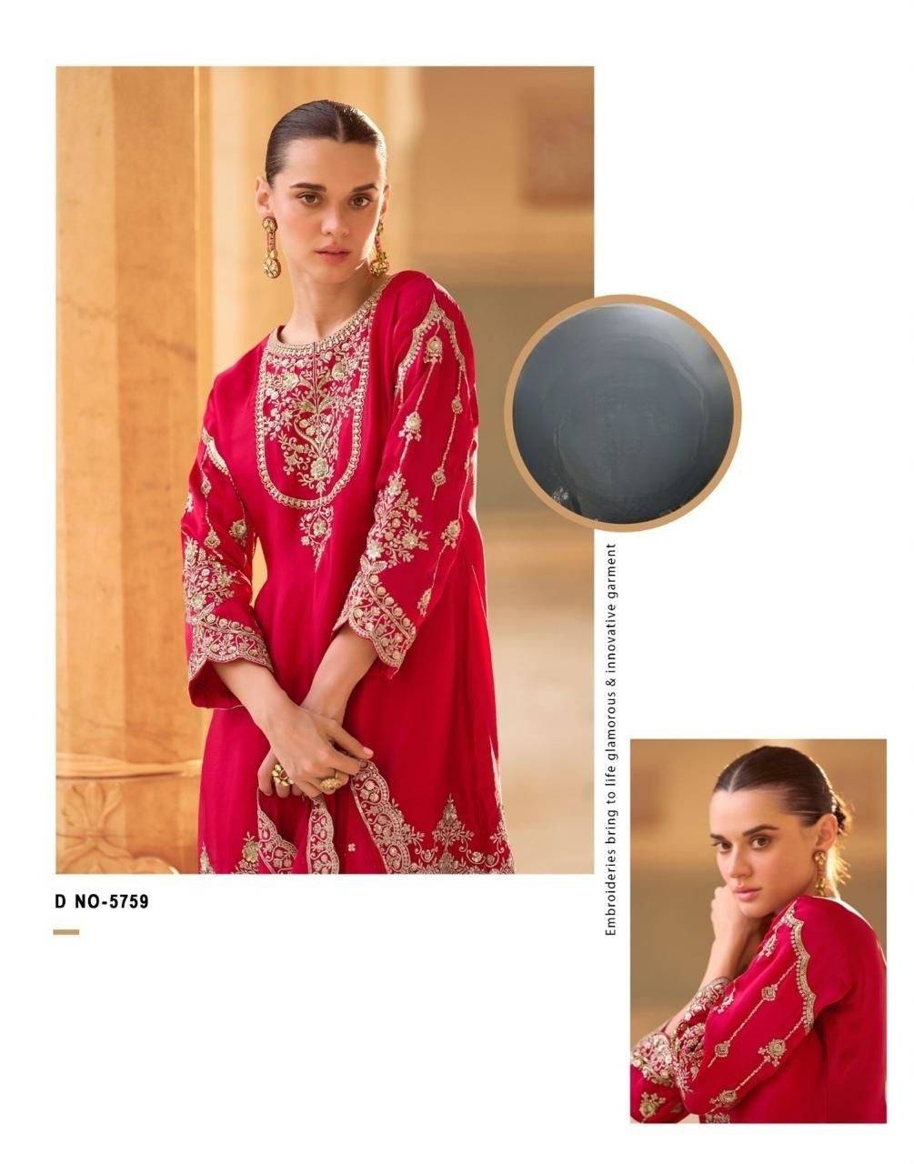 Ruby Red Embroidered Crepe Silk Dhoti Suit with Organza Dupatta