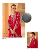 Ruby Red Embroidered Crepe Silk Dhoti Suit with Organza Dupatta