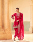 Ruby Red Embroidered Crepe Silk Dhoti Suit with Organza Dupatta
