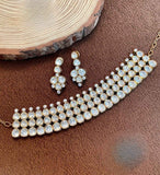 Gold-Plated White Kundan Choker Necklace Set with Earrings