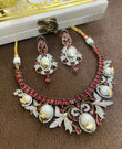 Victorian Necklace Set with Red Stones & Pearl Detailing – Maroon

