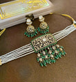 Green Stone & White Pearl Kundan Choker with Jhumka Earrings
