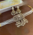 White Pearl Beaded Kundan Choker with Gold Jhumka Earrings
