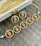 Gold & White Temple Style Ganesha Choker with Stone Work