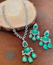 Doublet Green Stone American Diamond Necklace Set