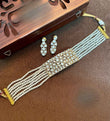 Gold-Plated Kundan Pearl Choker Necklace Set in White