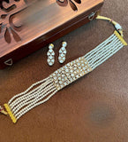 Gold-Plated Kundan Pearl Choker Necklace Set in White
