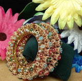 Gold-Plated Multicolor Kundan Bangles with Pearl & Bead Detailing