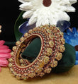 Gold-Plated Red Kundan Bangles with Pearl & Enamel Detailing